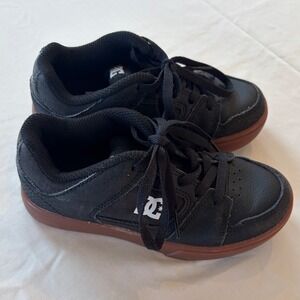 DC Shoes Kids Black Leather Lace Up Skate Sneakers Size Youth